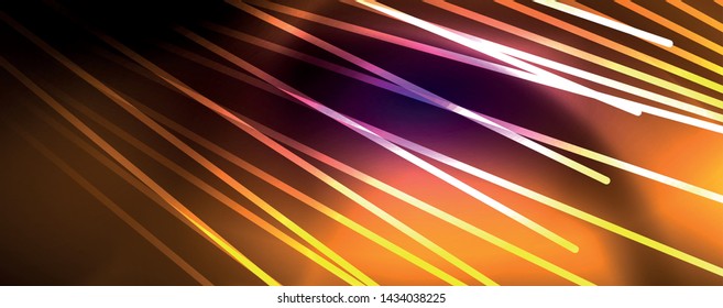 Color light with lines, outer space background, bright rays, vector template
