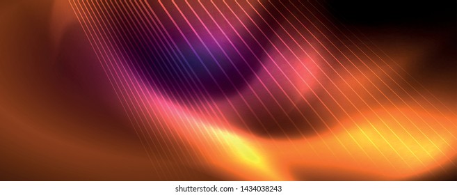 Luz de color con líneas, fondo del espacio exterior, rayos brillantes, plantilla vectorial