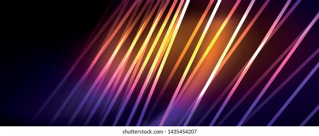 Color light with lines, outer space background, bright rays, vector template