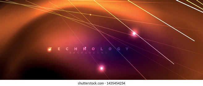 Color light with lines, outer space background, bright rays, vector template