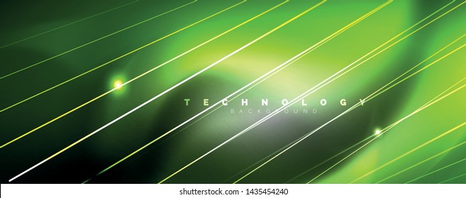 Color light with lines, outer space background, bright rays, vector template
