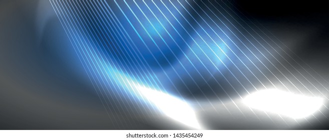 Color light with lines, outer space background, bright rays, vector template