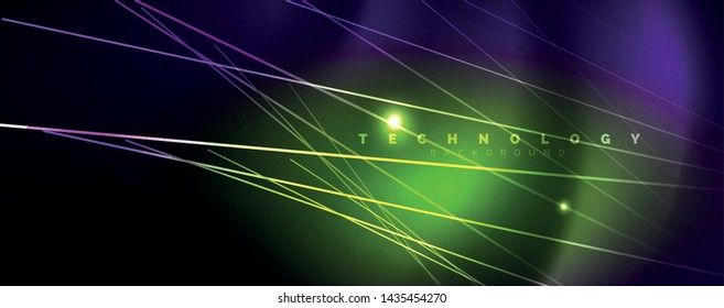 Color light with lines, outer space background, bright rays, vector template