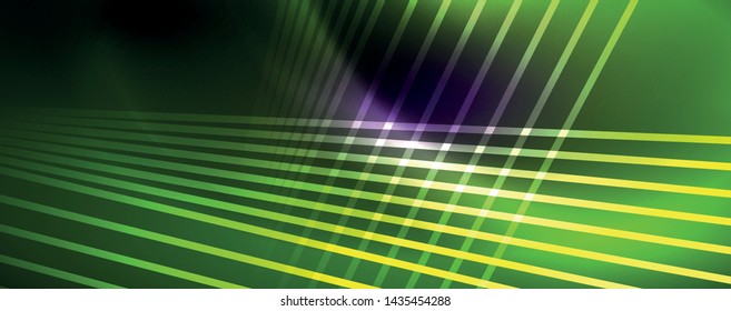 Color light with lines, outer space background, bright rays, vector template