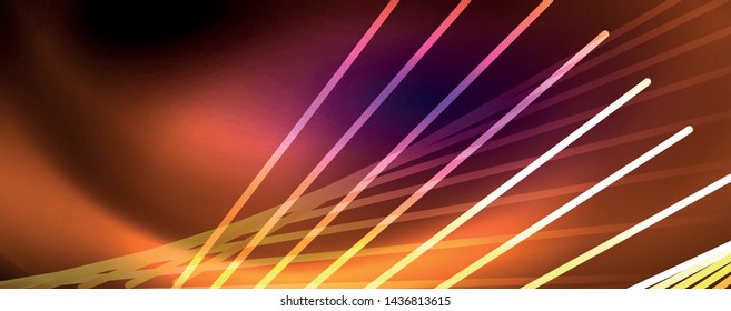 Color light with lines, outer space background, bright rays, vector template