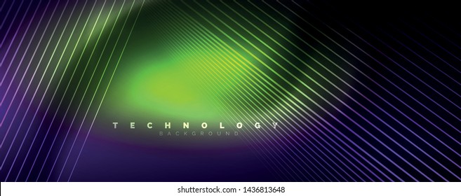 Color light with lines, outer space background, bright rays, vector template
