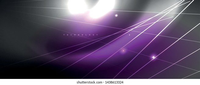 Color light with lines, outer space background, bright rays, vector template