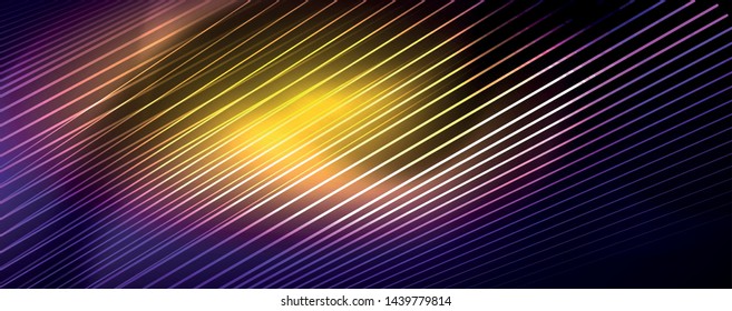 Color light with lines, outer space background, bright rays, vector template