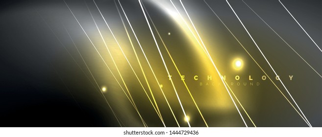 Color light with lines, outer space background, bright rays, vector template