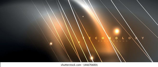Color light with lines, outer space background, bright rays, vector template
