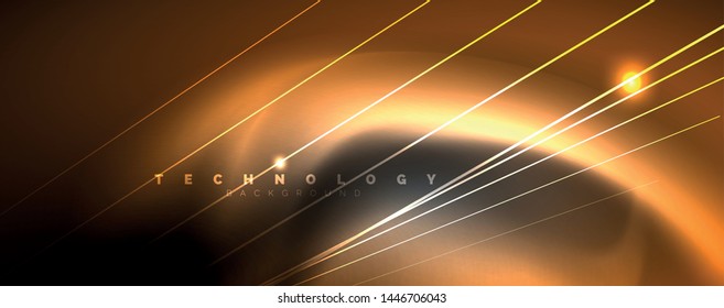 Color light with lines, outer space background, bright rays, vector template
