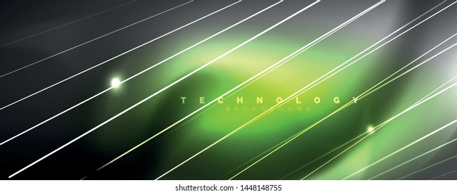 Color light with lines, outer space background, bright rays, vector template