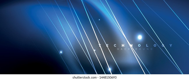 Color light with lines, outer space background, bright rays, vector template