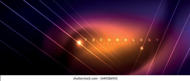 Color light with lines, outer space background, bright rays, vector template