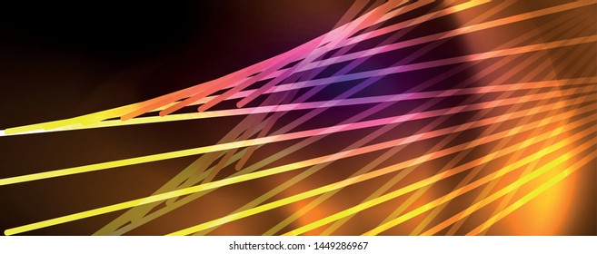 Color light with lines, outer space background, bright rays, vector template