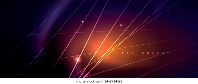 Luz de color con líneas, fondo del espacio exterior, rayos brillantes, plantilla vectorial