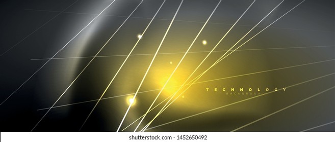 Color light with lines, outer space background, bright rays, vector template