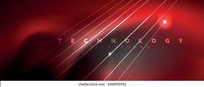 Color light with lines, outer space background, bright rays, vector template
