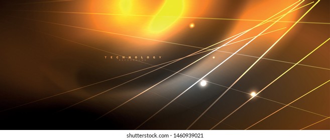 Color light with lines, outer space background, bright rays, vector template