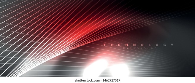 Color light with lines, outer space background, bright rays, vector template