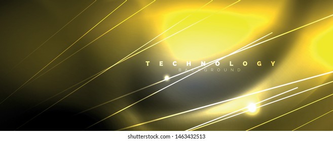 Color light with lines, outer space background, bright rays, vector template