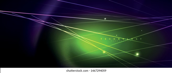 Color light with lines, outer space background, bright rays, vector template