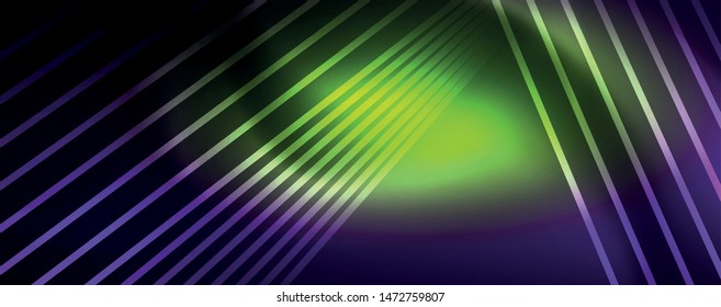 Color light with lines, outer space background, bright rays, vector template