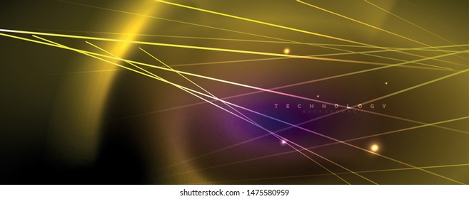 Color light with lines, outer space background, bright rays, vector template