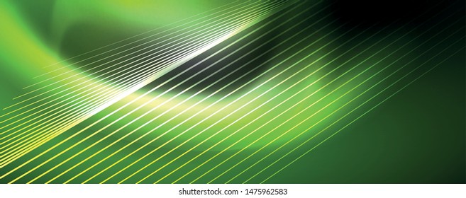 Color light with lines, outer space background, bright rays, vector template