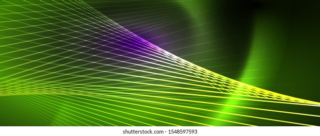 Color light with lines, outer space background, bright rays, vector template
