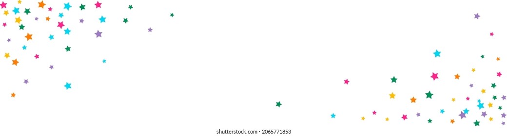 Color Light Vector Panoramic White Background Glow Banner. Bright Elegant Star Illustration. Confetti  Wallpaper. Rainbow Party Shine Design.