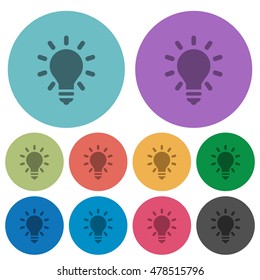 Color lighting bulb flat icon set on round background.