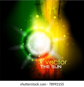 Color lights in darkness. Vector abstract background