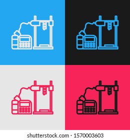 Color line 3D printer icon isolated on color background. Vintage style drawing. Vector Illustration