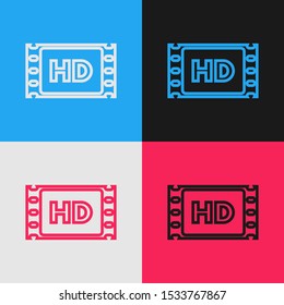 Color line 4k movie, tape, frame icon isolated on color background. Vintage style drawing. Vector Illustration
