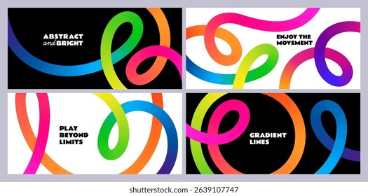 Color Line Abstract Patterns. Rainbow Gradient Ribbon Backgrounds. Vector Wave Graphic with 3D Dynamic Lines.