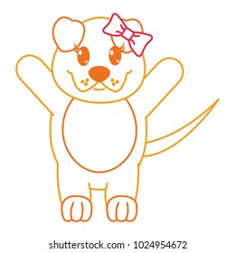 color line adorable female dog animal with hands up