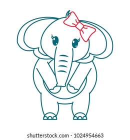 color line adorable female elephant animal with ribbon bow