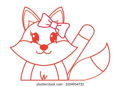 color line adorable female fox animal with hand up