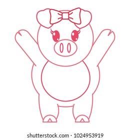 color line adorable female pig animal with hands up