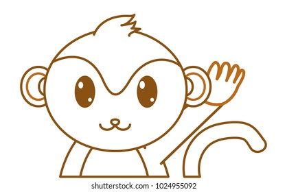 color line adorable monkey cute animal character
