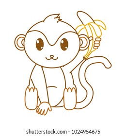 color line adorable monkey wild animal with banana in the hand