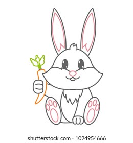 color line adorable rabbit wild animal with carrot in the hand