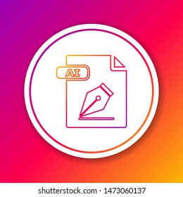 Color line AI file document. Download ai button icon isolated on color background. AI file symbol. Circle white button. Vector Illustration