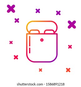 Color line Air headphones in box icon icon isolated on white background. Holder wireless in case earphones garniture electronic gadget. Gradient random dynamic shapes. Vector Illustration
