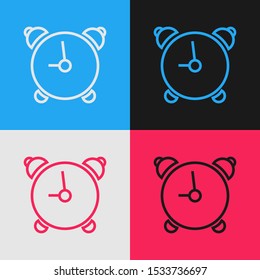 Color line Alarm clock icon isolated on color background. Wake up, get up concept. Time sign. Vintage style drawing. Vector Illustration