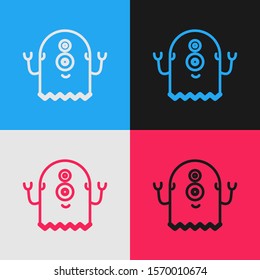 Color line Alien icon isolated on color background. Extraterrestrial alien face or head symbol. Vintage style drawing. Vector Illustration