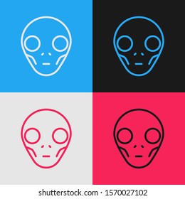 Color line Alien icon isolated on color background. Extraterrestrial alien face or head symbol. Vintage style drawing. Vector Illustration