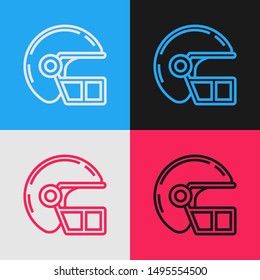 Color line American football helmet icon isolated on color background. Vintage style drawing. Vector Illustration