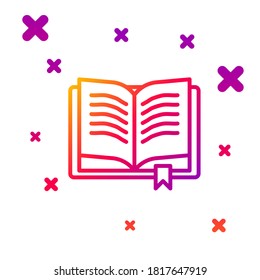 Color line Ancient magic book with alchemy recipes and mystic spells and enchantments icon isolated on white background. Gradient random dynamic shapes. Vector Illustration